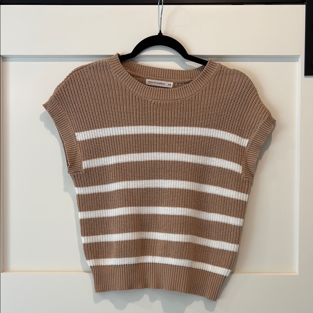 Striped Tan and White Knit Sweater